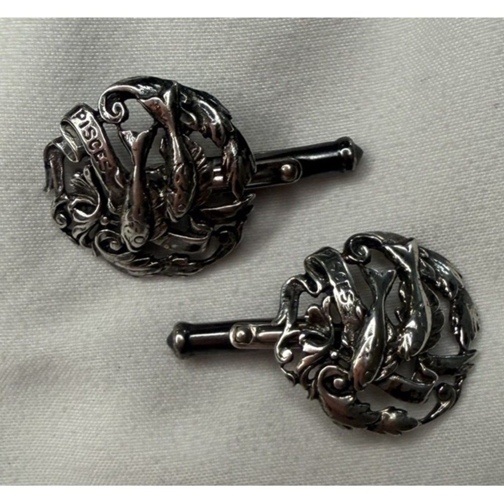 Vintage Sterling Silver Pisces Cufflinks Zodiac Signed Patent 2544893 Fish